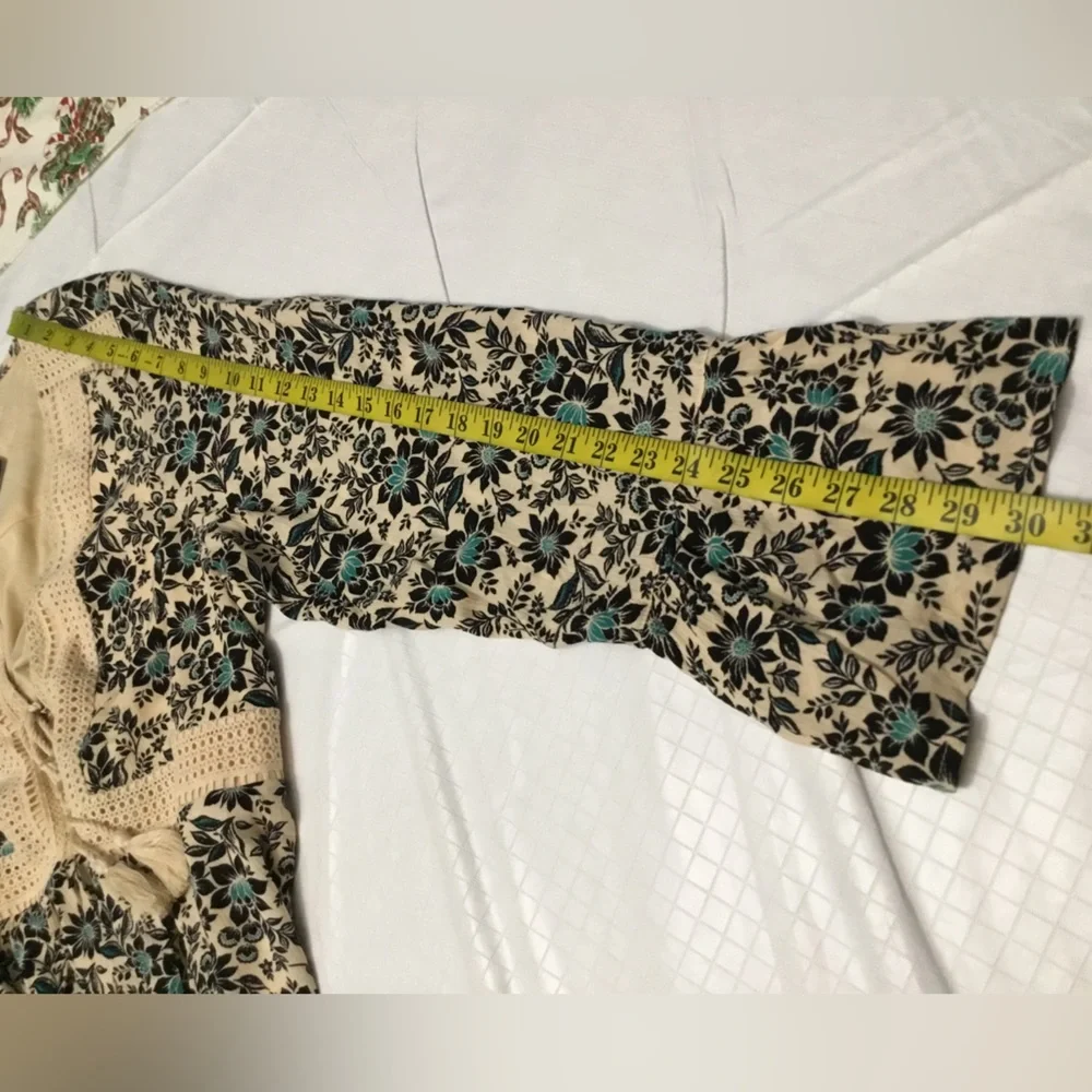 torrid Cream Floral Crochet-Trim Maxi Dress with Teal Accents - Picture 12 of 16